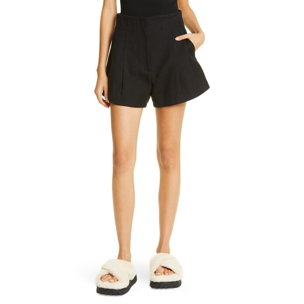 NWT $295 A.L.C. Bennett Italian Linen High Rise Wide Leg Black Short Women's 12